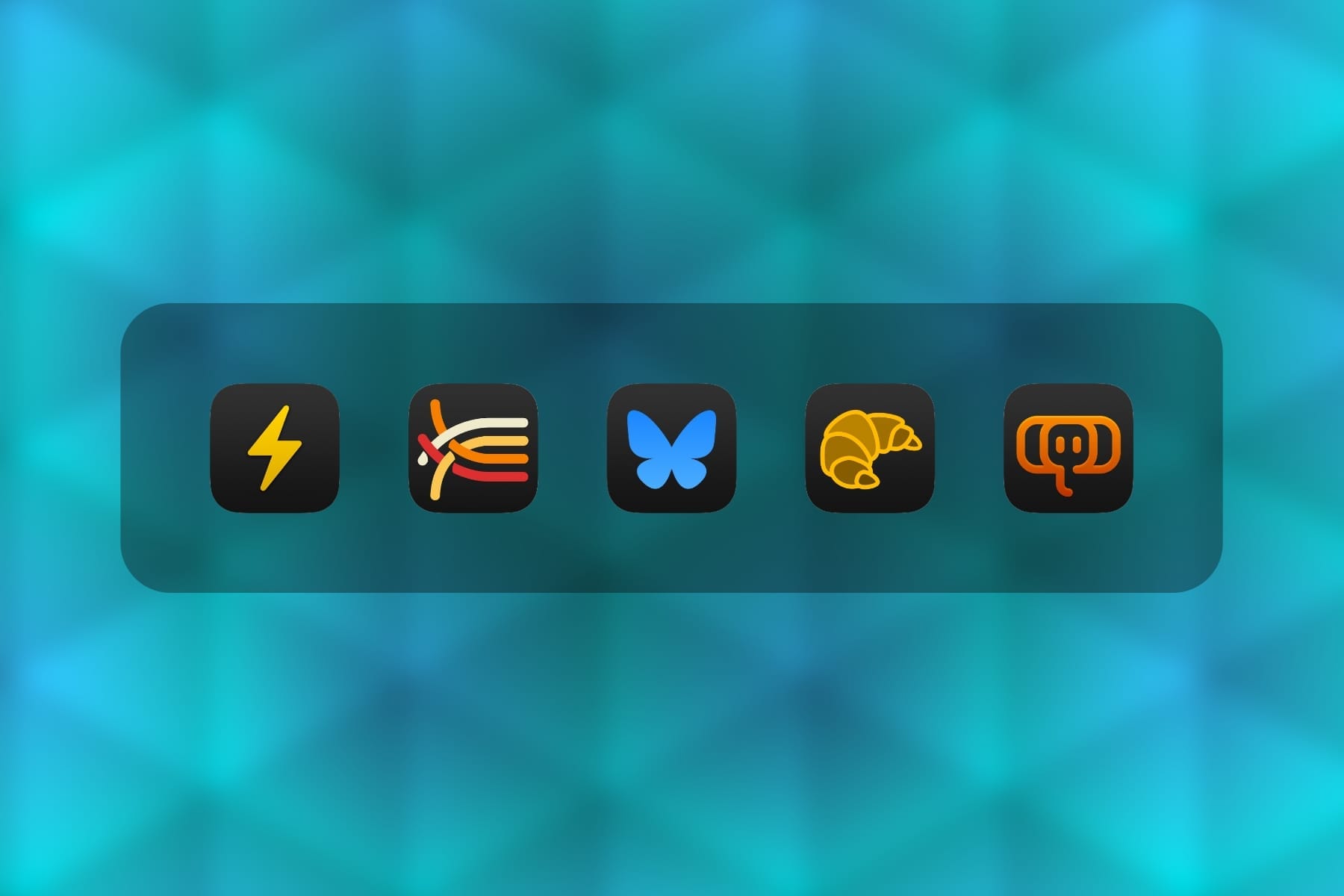 A bar with app icons from Reeder, Tapestry, Bluesky, Croissant and Ivory